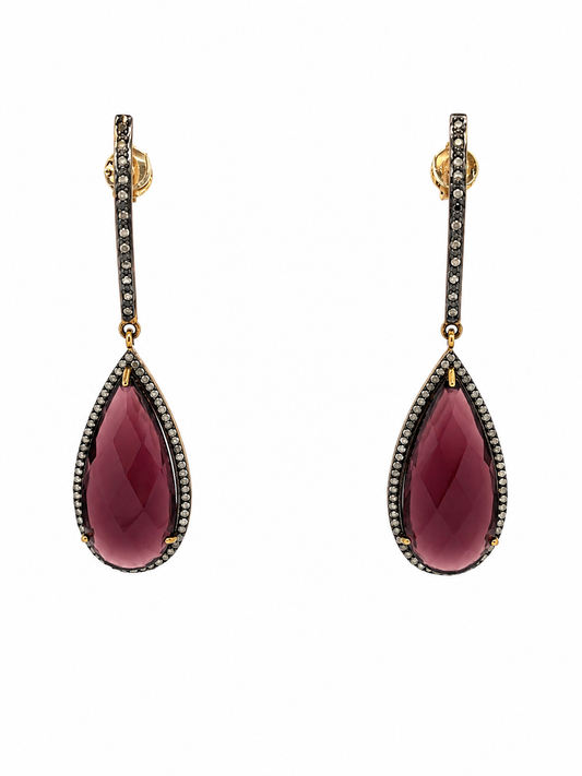 925 Gold Plated, Large Pear Shaped Amethyst with Dusty Diamond Halo