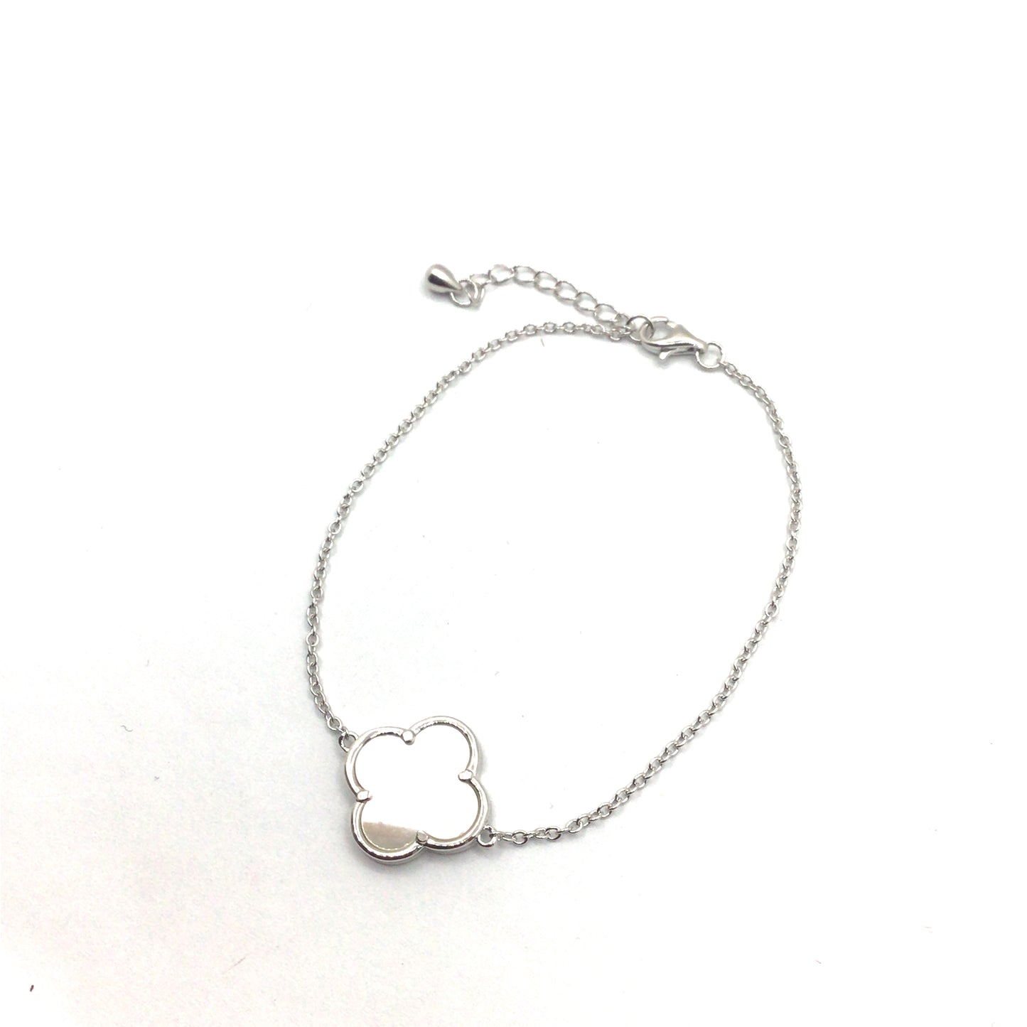 Sterling Silver, Non-Tarnish Mother of Pearl Clover Bracelet