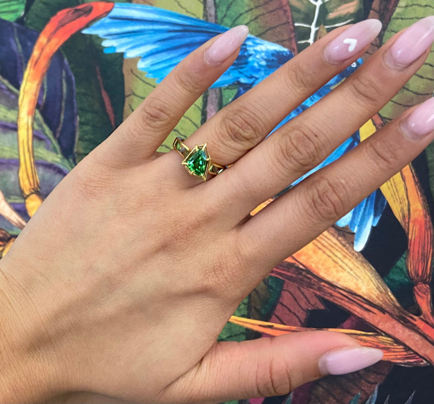 Tsavorite Garnet Freeform Cut Ring In 18ct Yellow Gold