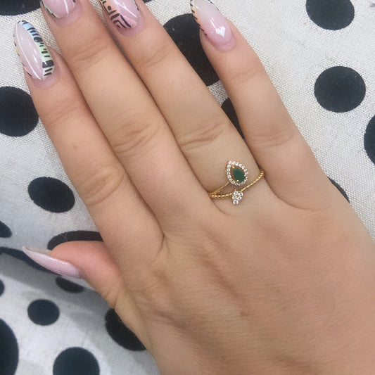 18ct Yellow Gold Emerald and Diamond Leaf Motiff Ring