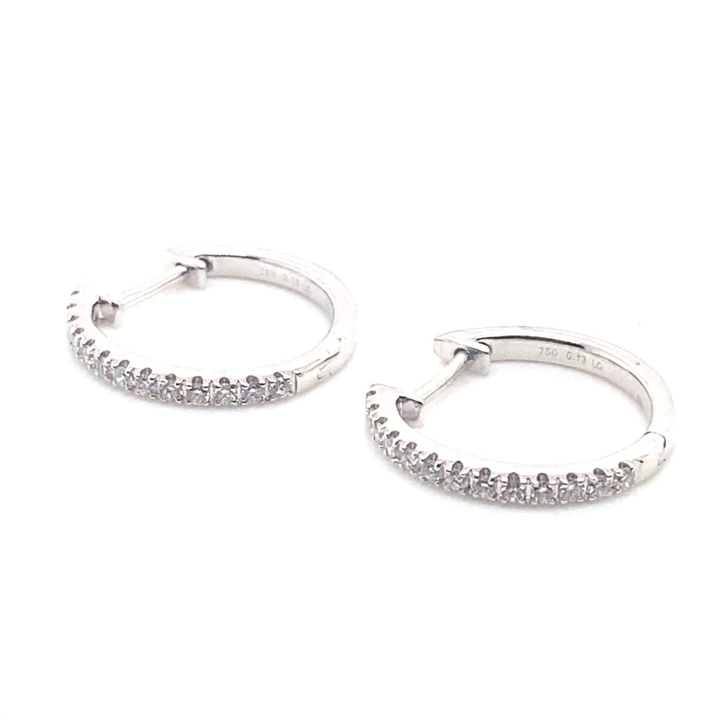 18ct White Gold Diamond Micro Claw Set Hinged Hoop Earrings