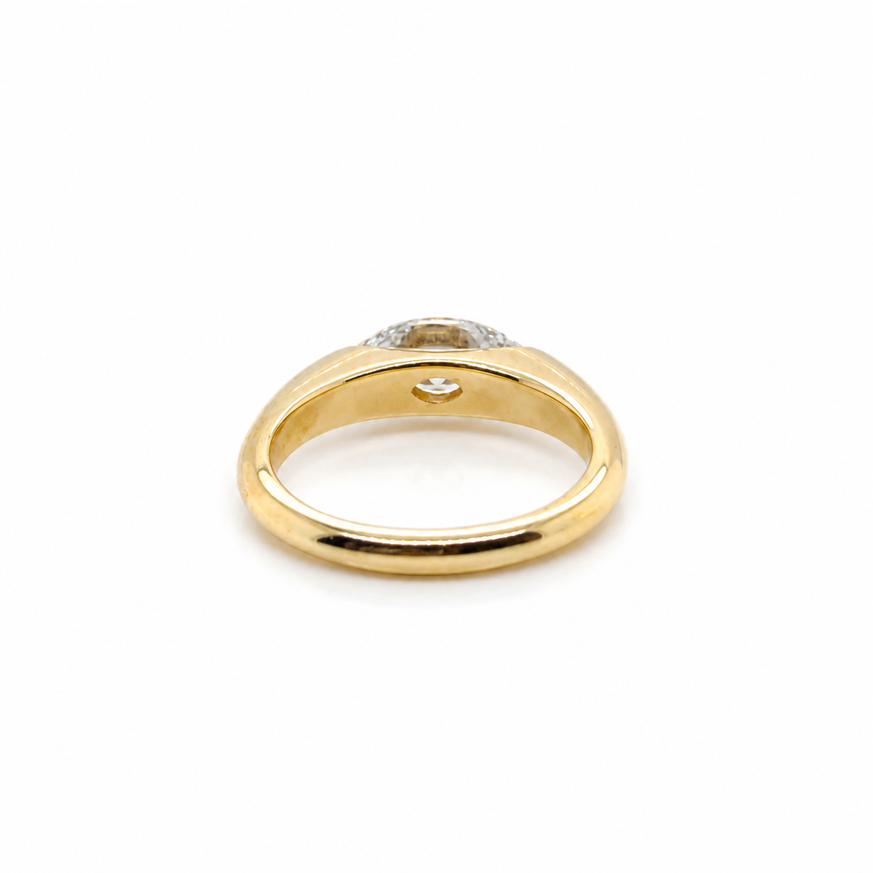 001796 - BESPOKE - Lab Grown Marquise Cut East West, Size H, 2 claw (L shaped marquise style), 14ct Yellow Gold 2mm Wide Band