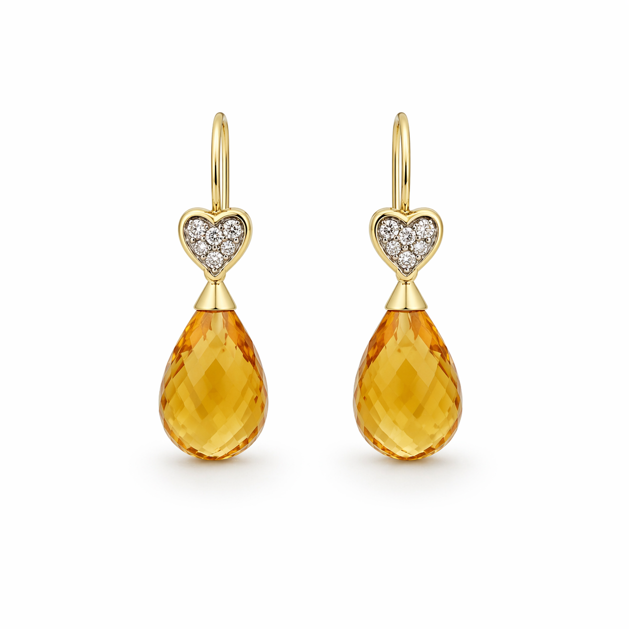 Natural Diamond and Citrine Drop Earrings 14ct Yellow Gold