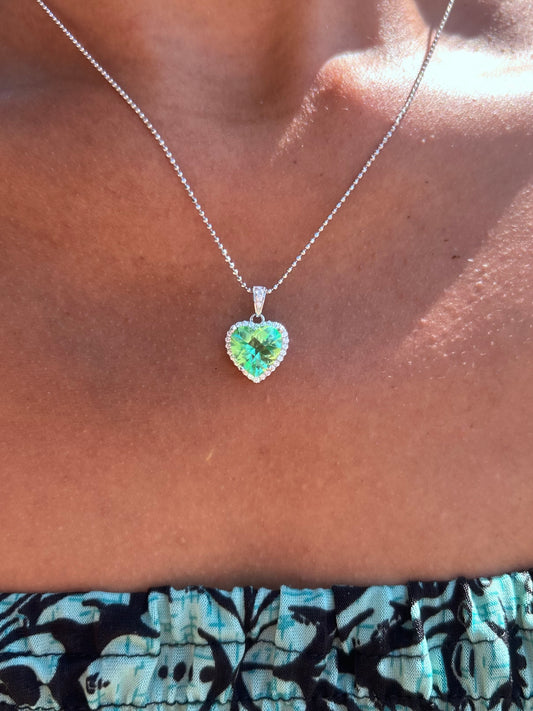 Green Obsidian and Cz necklace