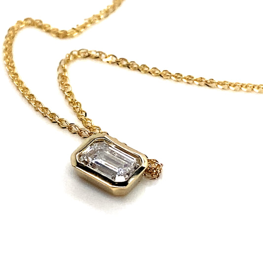 Emerald Cut 0.66ct Diamond Bezel Set 9ct Yellow Gold Necklace