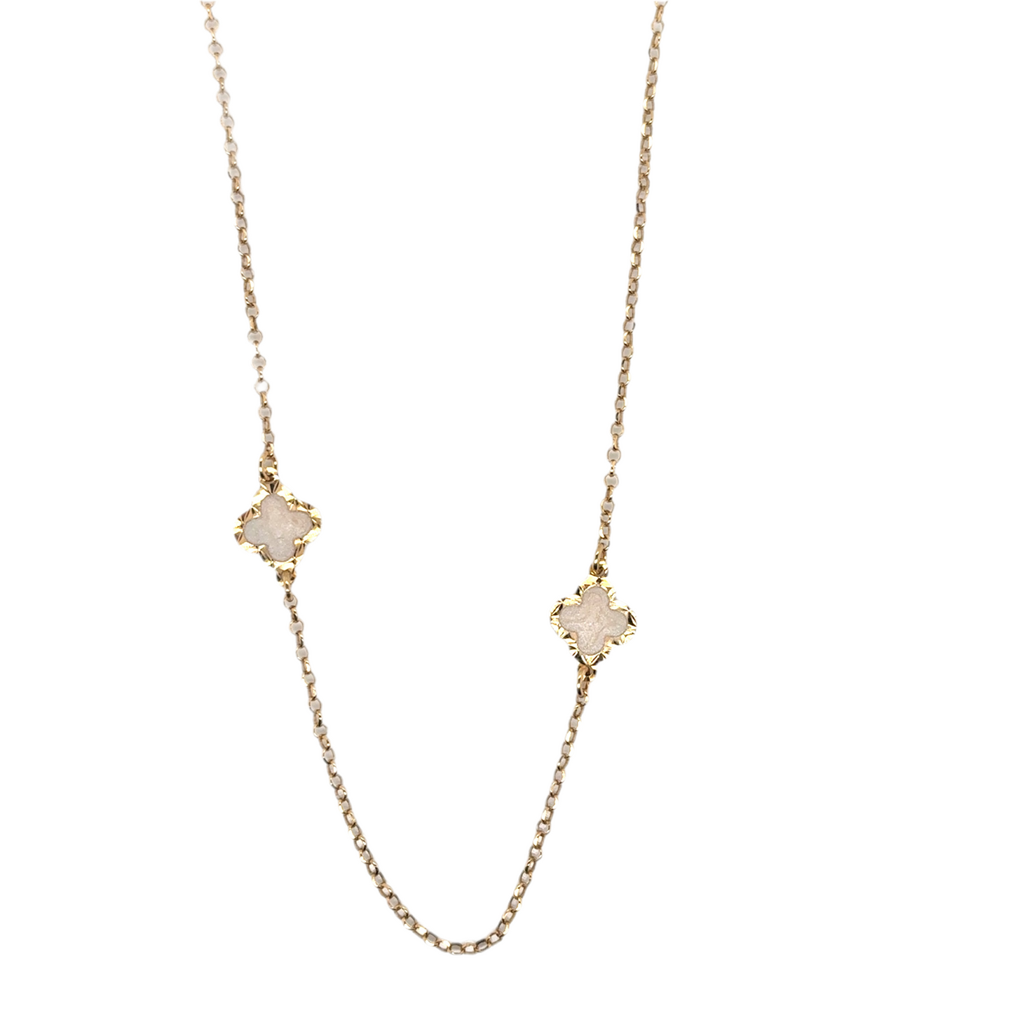 925 gold plated pearl effect clover long necklace