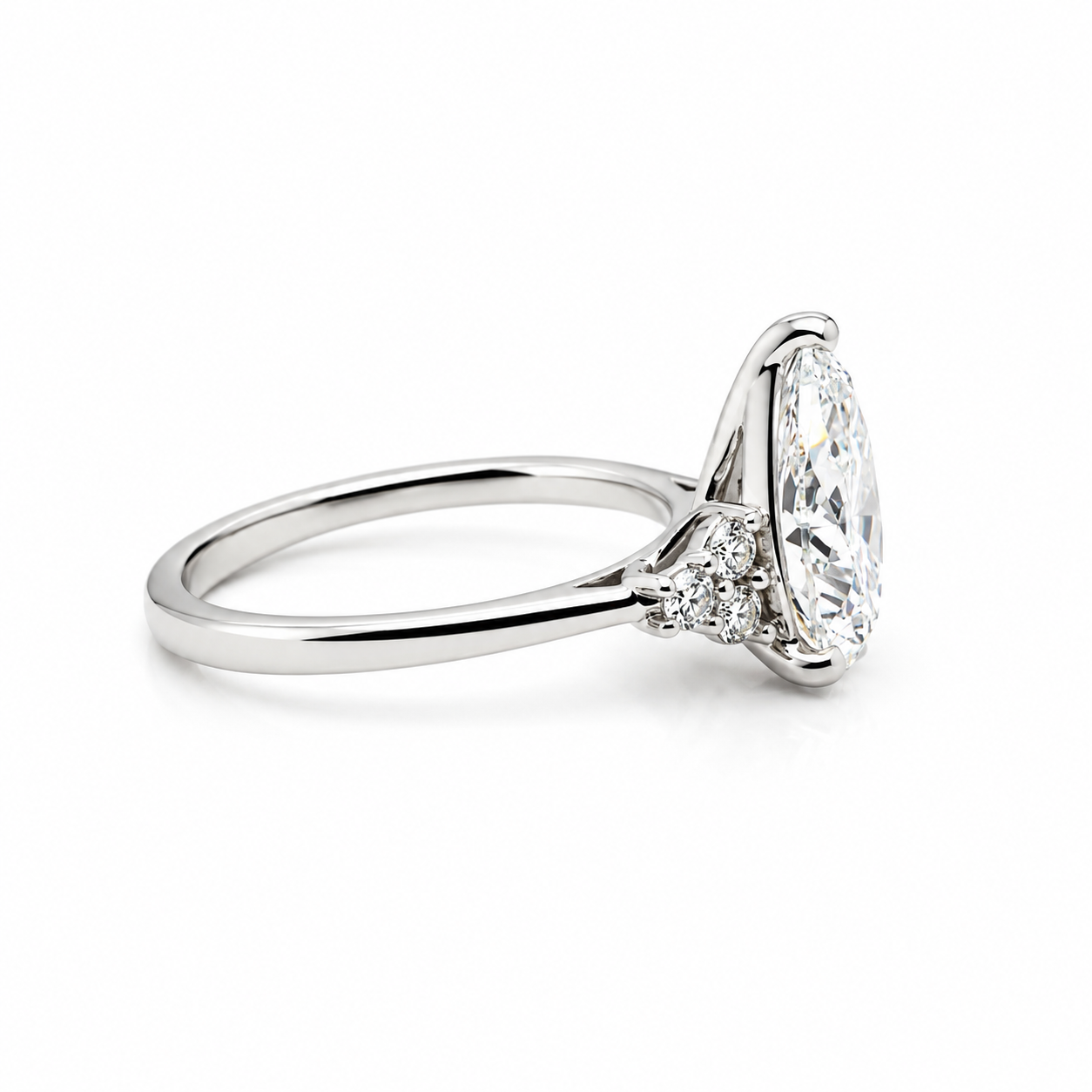 Trefoil Style Ring With 2.06ct Pear Cut Diamond in Platinum