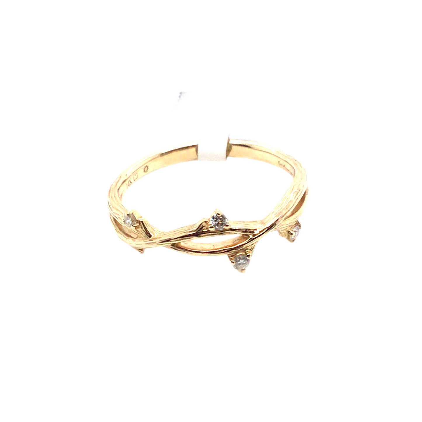 Diamond and 14ct Gold Natural Bark Detail Ring