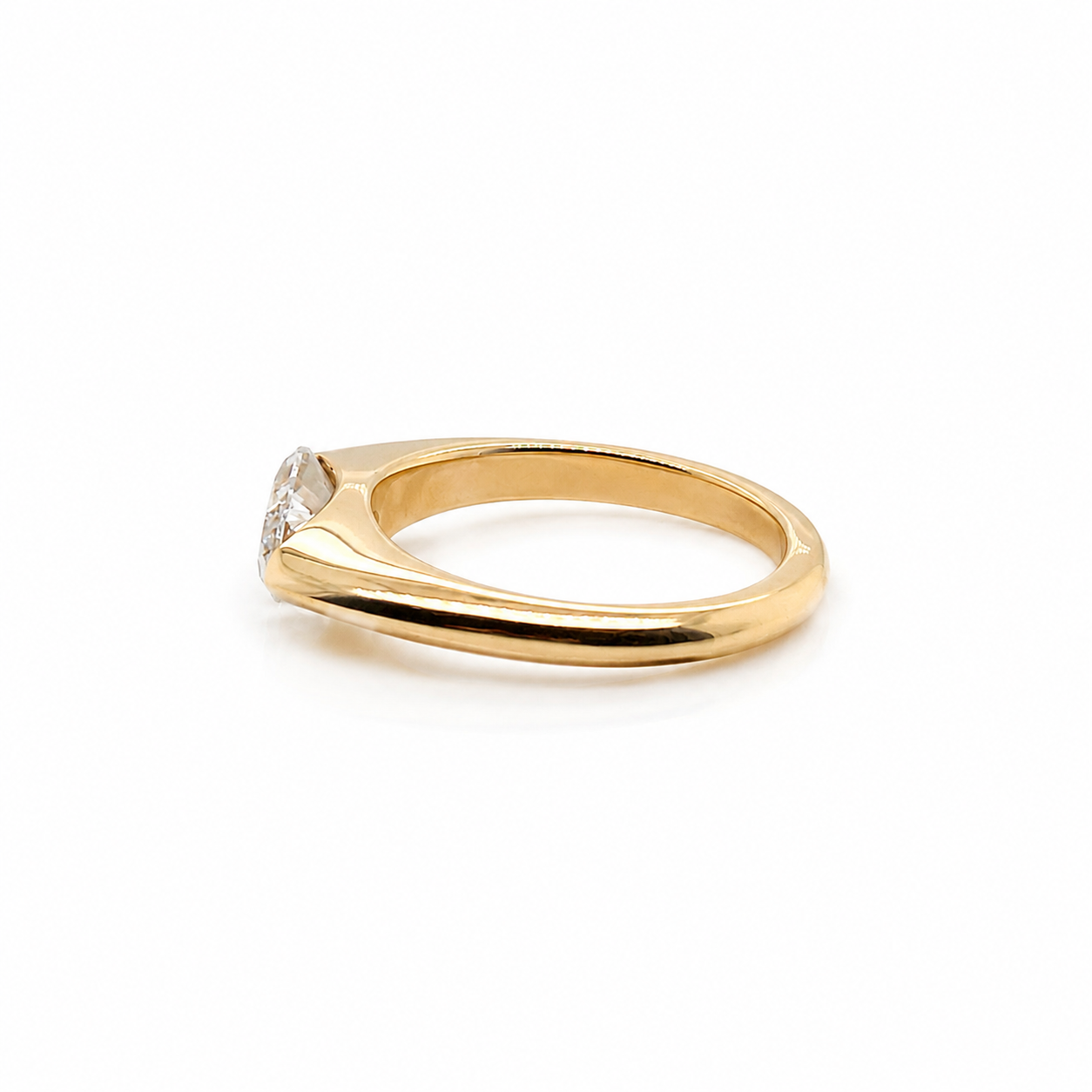 001796 - BESPOKE - Lab Grown Marquise Cut East West, Size H, 2 claw (L shaped marquise style), 14ct Yellow Gold 2mm Wide Band