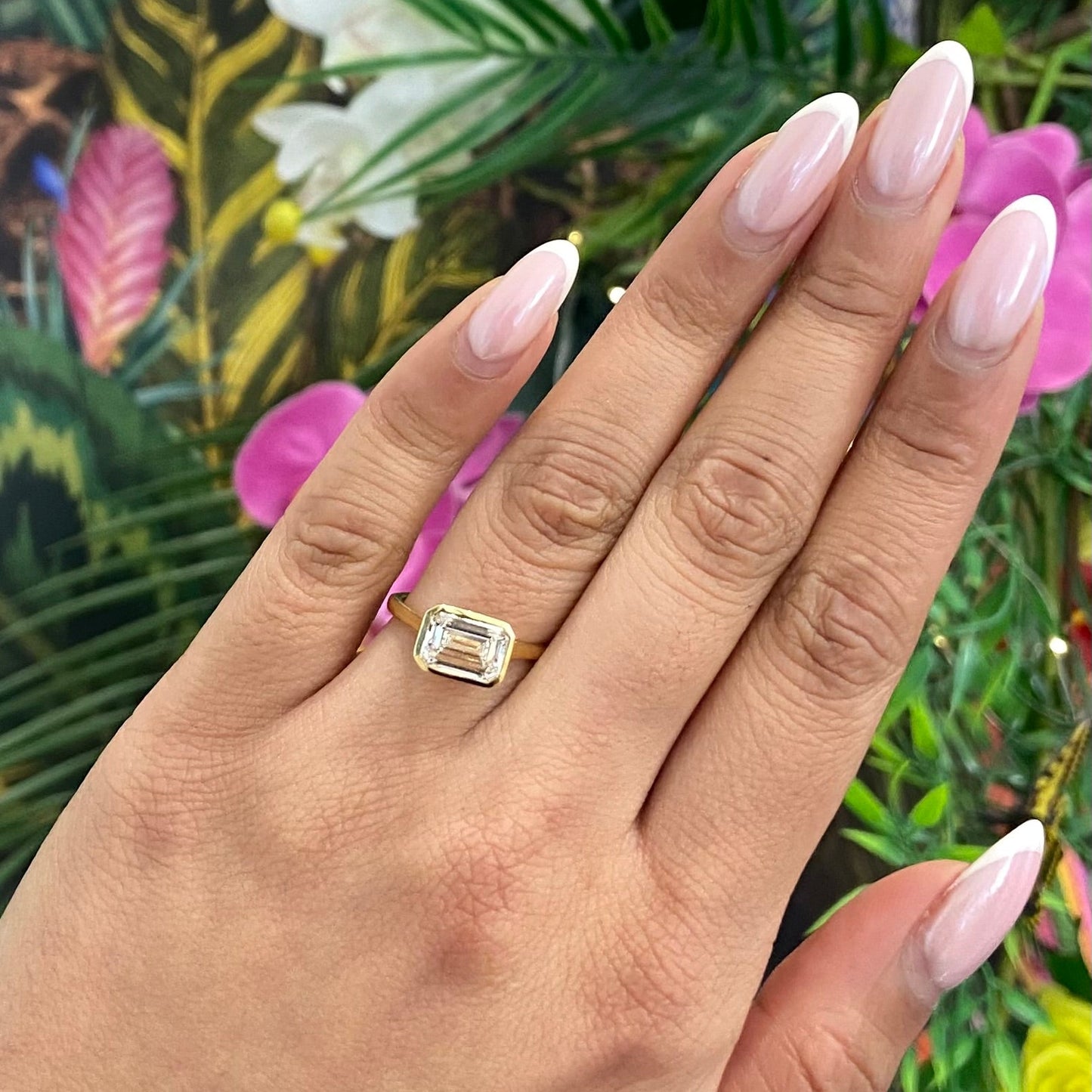 Emerald Cut Diamond, Bezel Set Ring in 18ct Yellow Gold