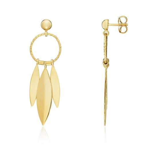 9ct Yellow Gold Ring & Leaf Drop Earrings