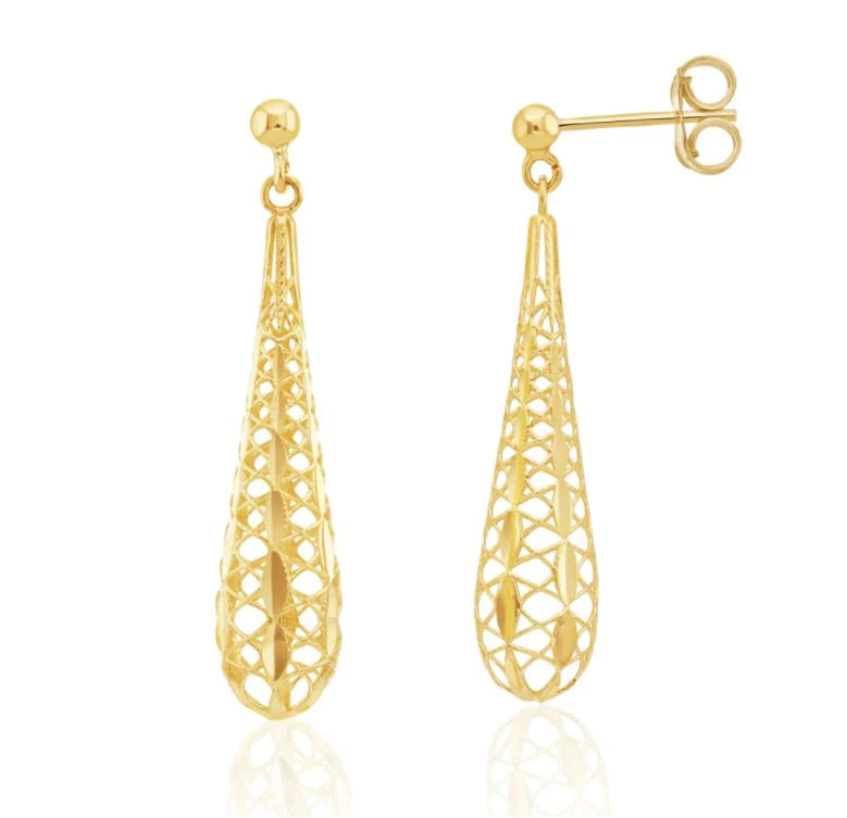 9ct Yellow Gold Openwork Torpedo Drop Earrings 47mm