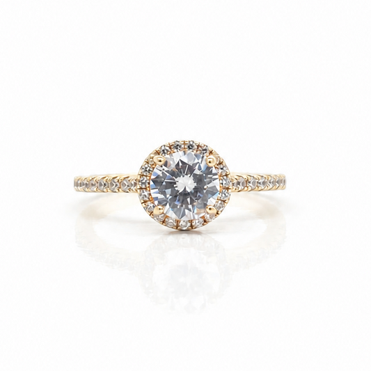 Monroe's Bespoke Fine Halo Round Brilliant Cut Diamond, Claw Set Engagement Ring