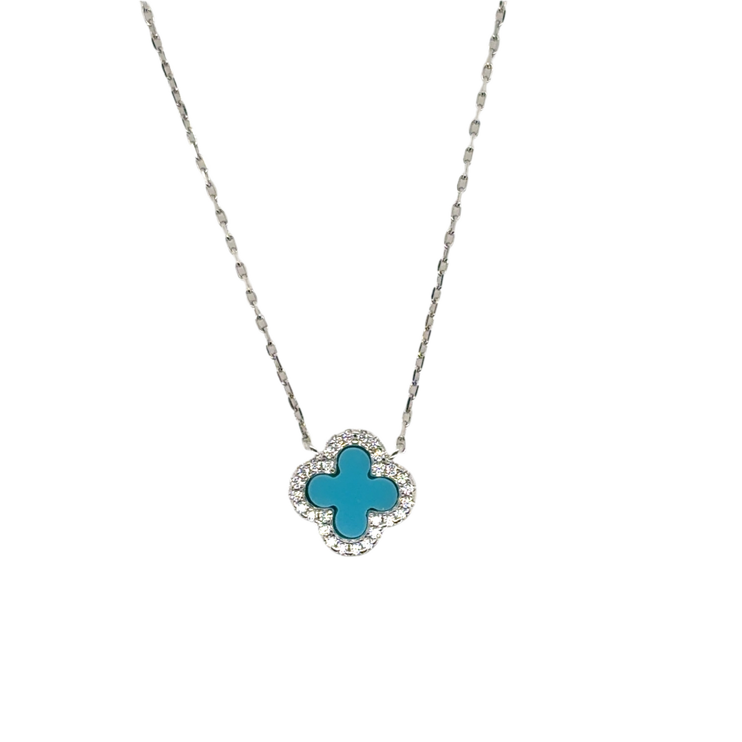 925 silver blue cubic zirconia clover necklace