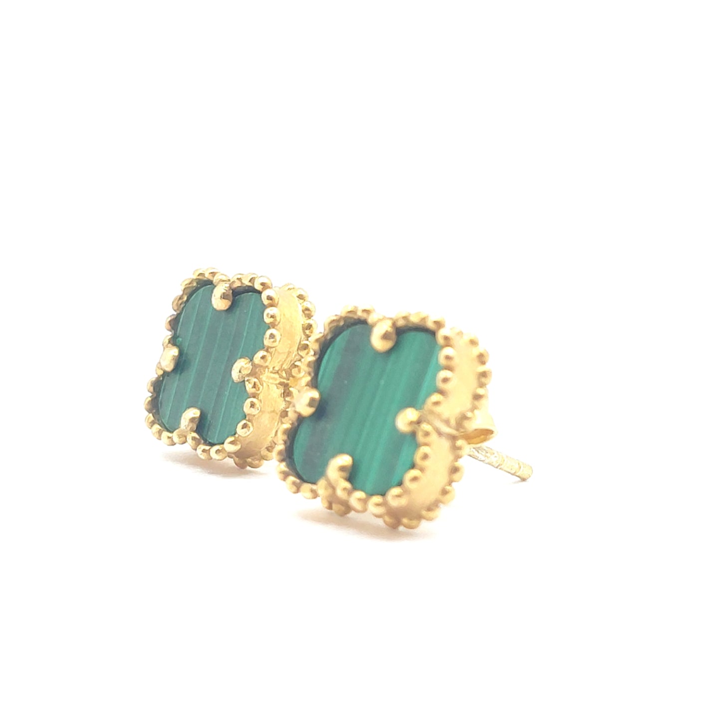 925 yellow gold malachite clover stud earrings