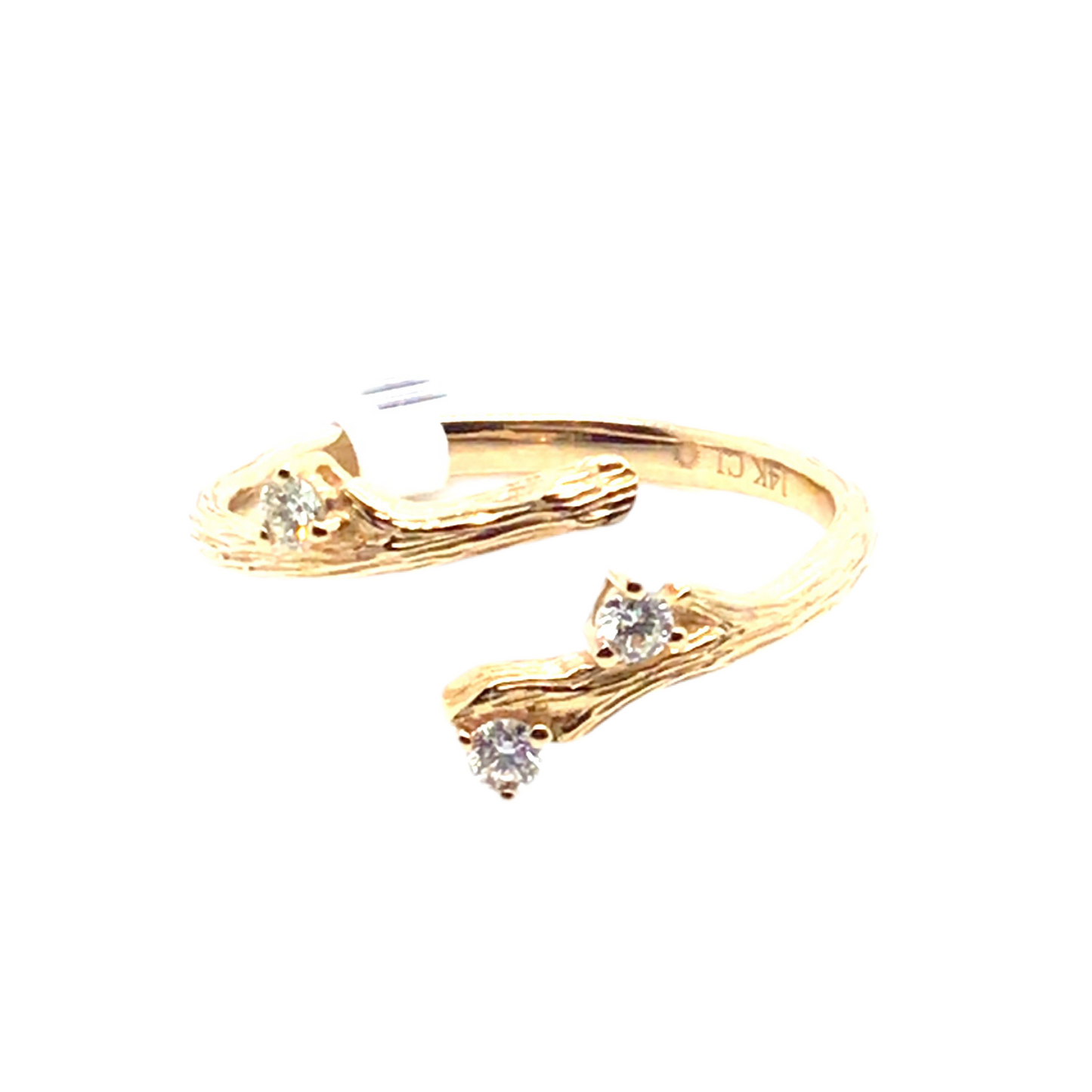 Diamond and 14ct Gold Natural Bark Detail Open Ring