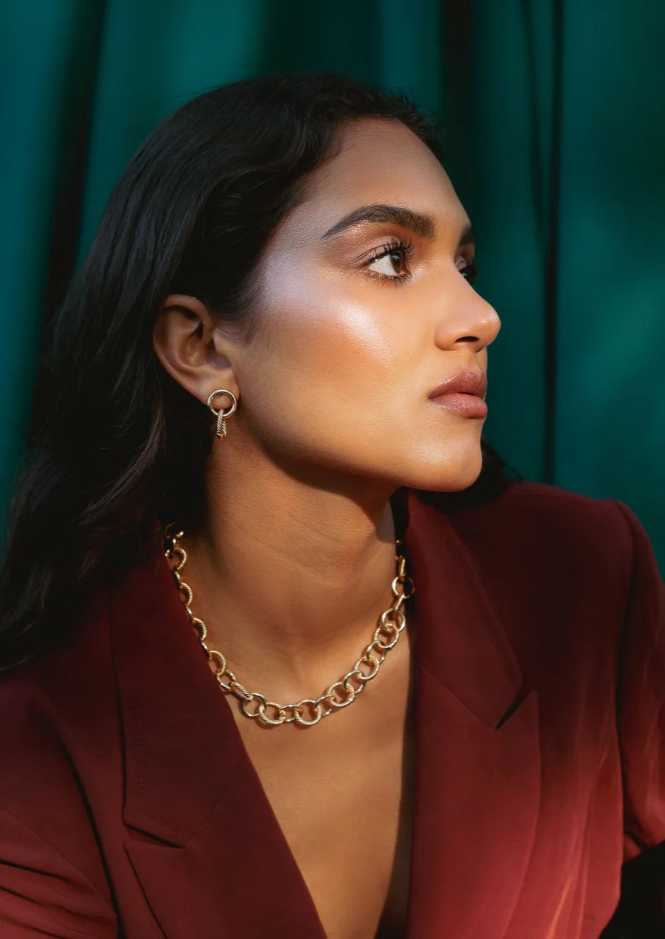 Dalila Heavy Gold Plated Fluted Link Necklace