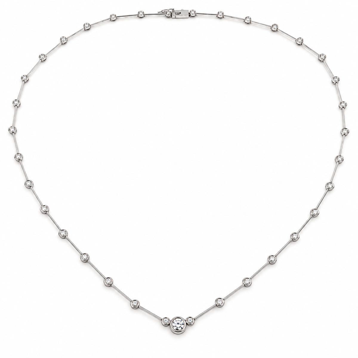 Vintage Bezel Set Diamond Line-Bar Necklace in 14ct White Gold