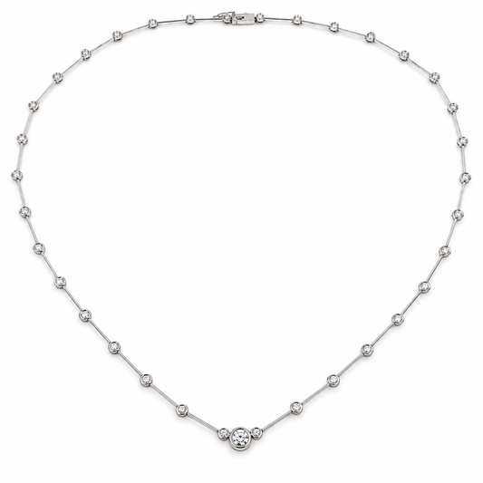 Vintage Bezel Set Diamond Line-Bar Necklace in 14ct White Gold