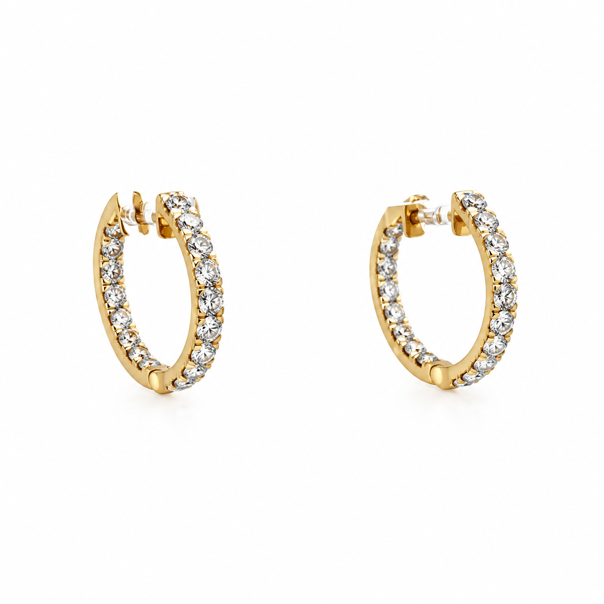 9ct Yellow Gold Inside & Out Brilliant Cut Diamond Hinged Hoop Earrings