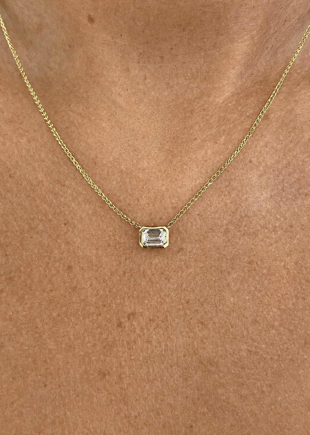 Emerald Cut 0.66ct Diamond Bezel Set 9ct Yellow Gold Necklace