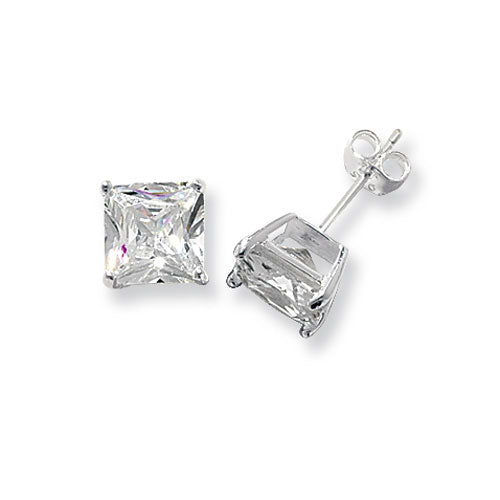 Sterling Silver Princess Cubic Zirconia Stud Earrings