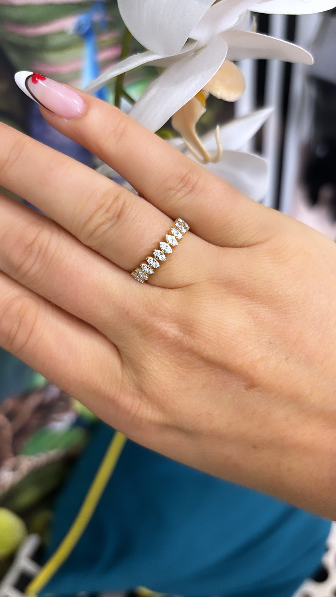 18ct Yellow Gold, Marquise Cut Shaped Eternity Ring