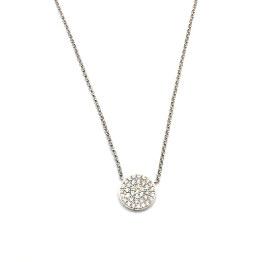 9ct White Gold Diamond Pave Disc Necklace