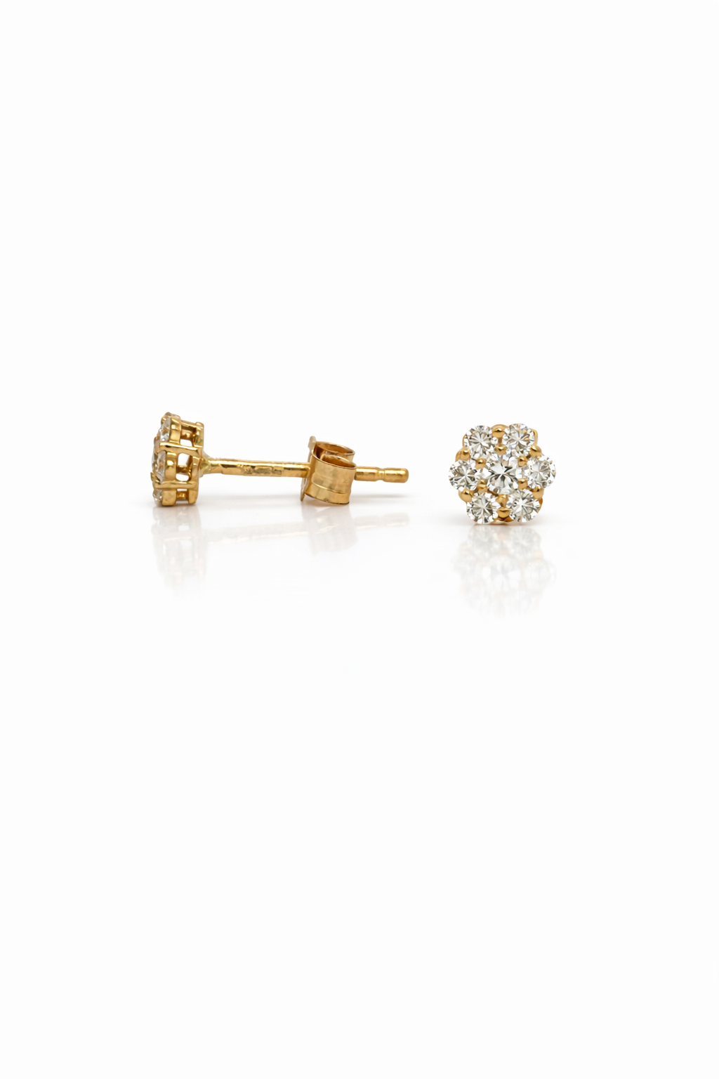 6 Petal Flower Natural Diamond Cluster Stud Earrings, 0.25cts in 9ct Yellow Gold with Scroll Backs
