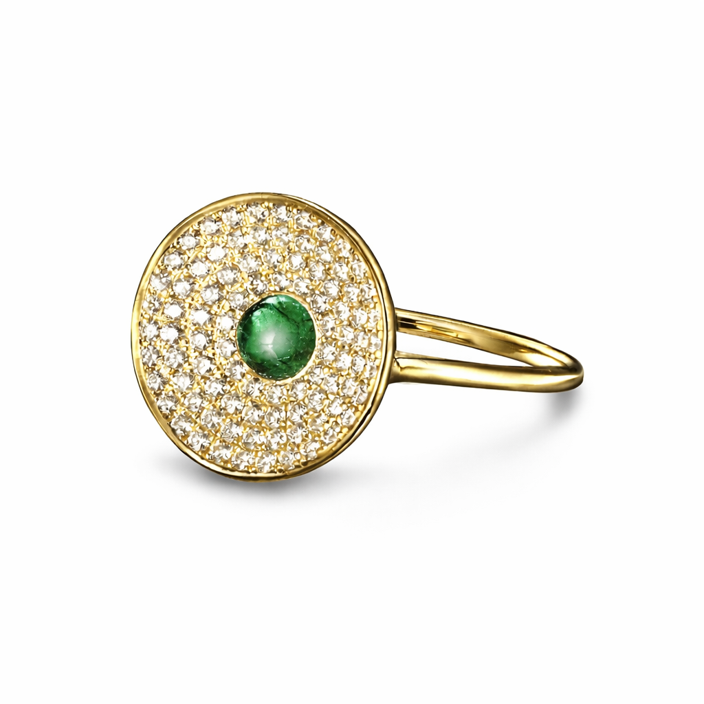 Emerald and Diamond Concave Ring in 18ct Yellow Gold