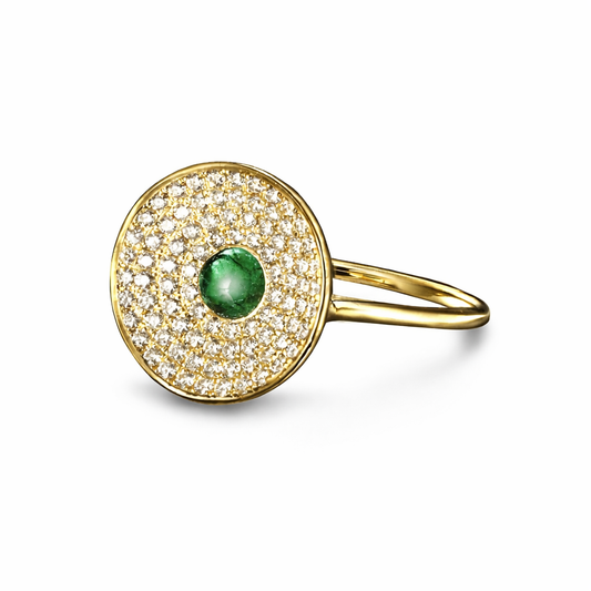 Emerald and Diamond Concave Ring in 18ct Yellow Gold