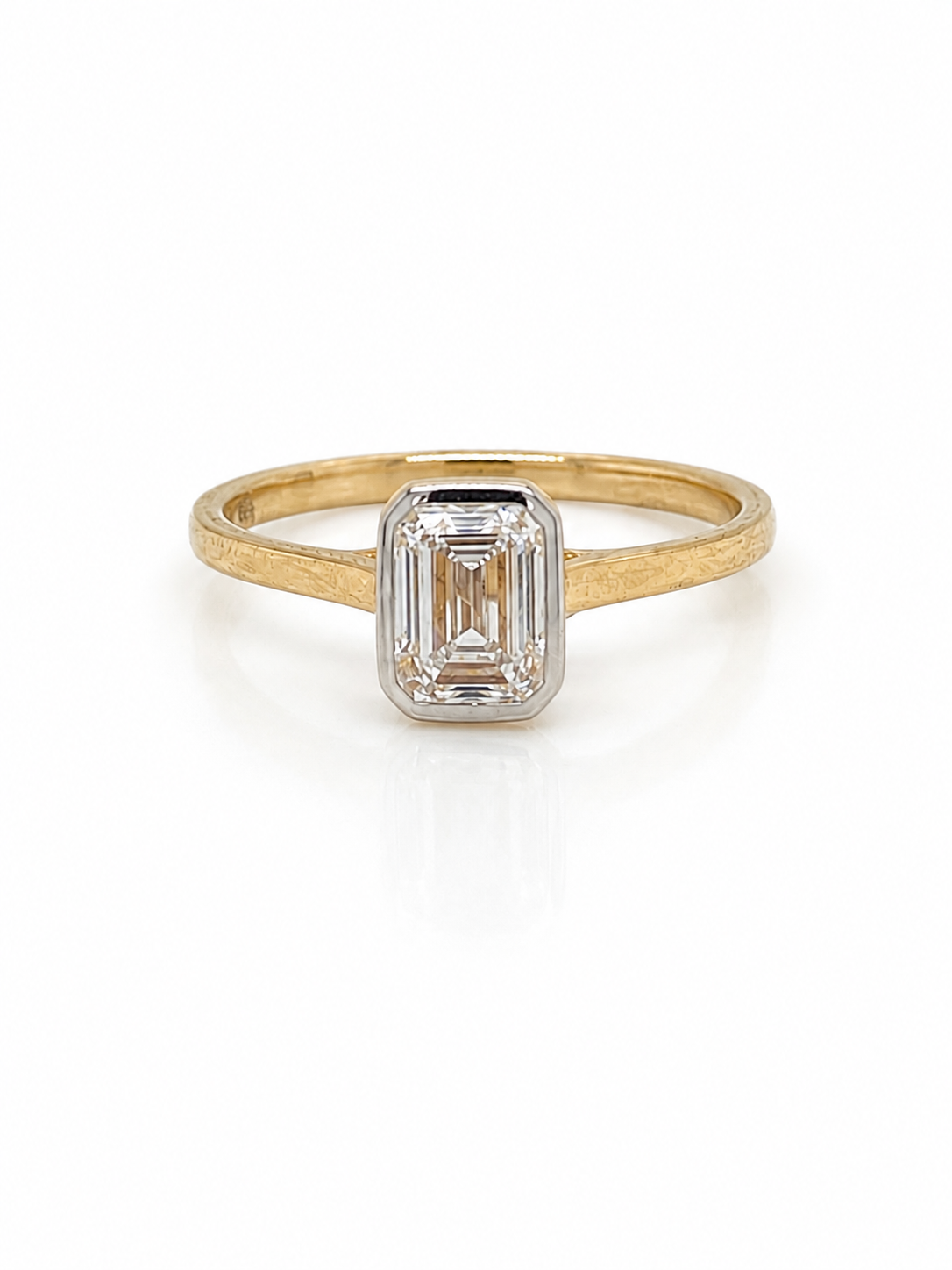 Diamond Rubover Emerald Cut Ring in Yellow Gold