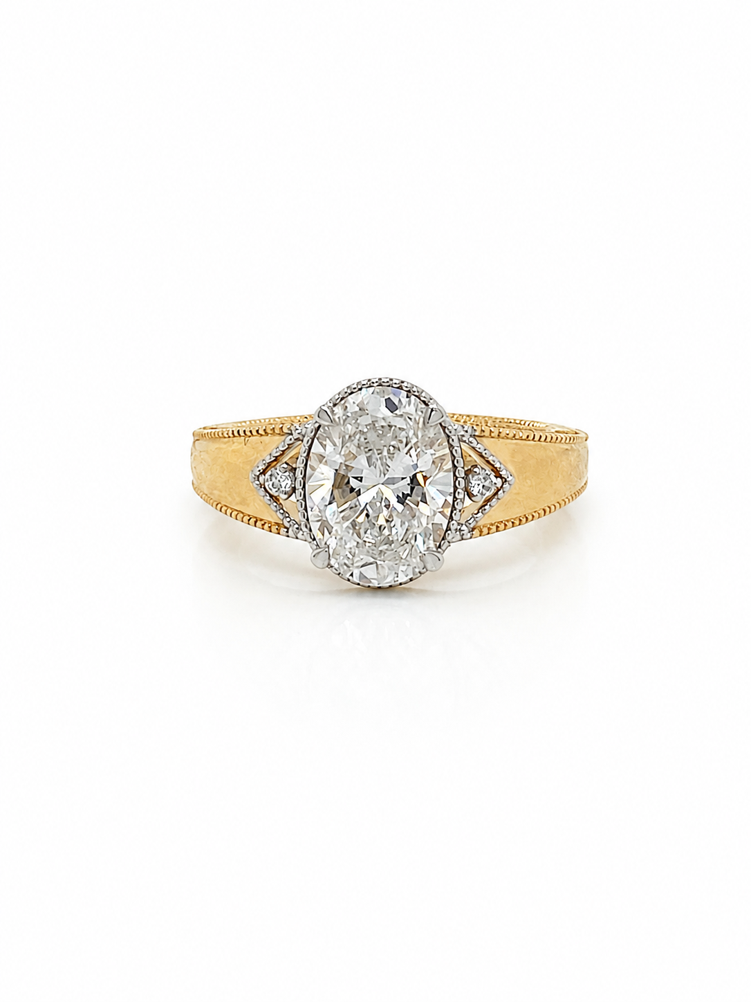 Fancy Vintage Style Ring with 2.50cts Oval Cut Diamond