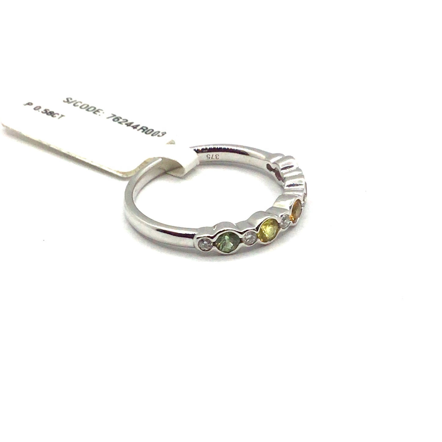 9ct White Gold Diamond and Fancy Sapphire Bezel Eternity Ring
