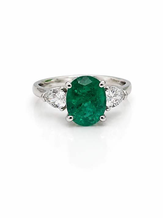 Emerald and Diamond Trilogy Ring in Platinum