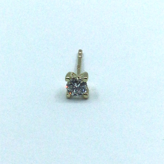 9ct Yellow Gold SINGLE EARRING Claw Set 0.20ct Round Brilliant Diamond Earrings