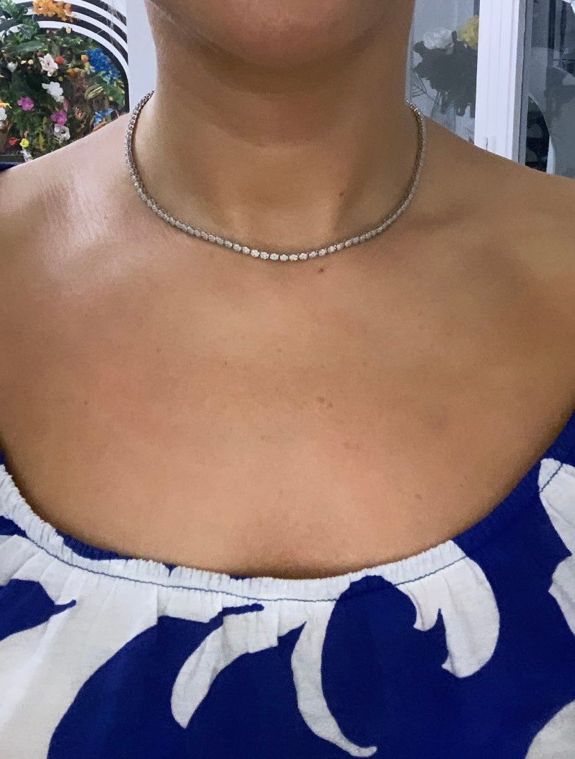 18ct White Gold Diamond Cluster Tennis Necklace