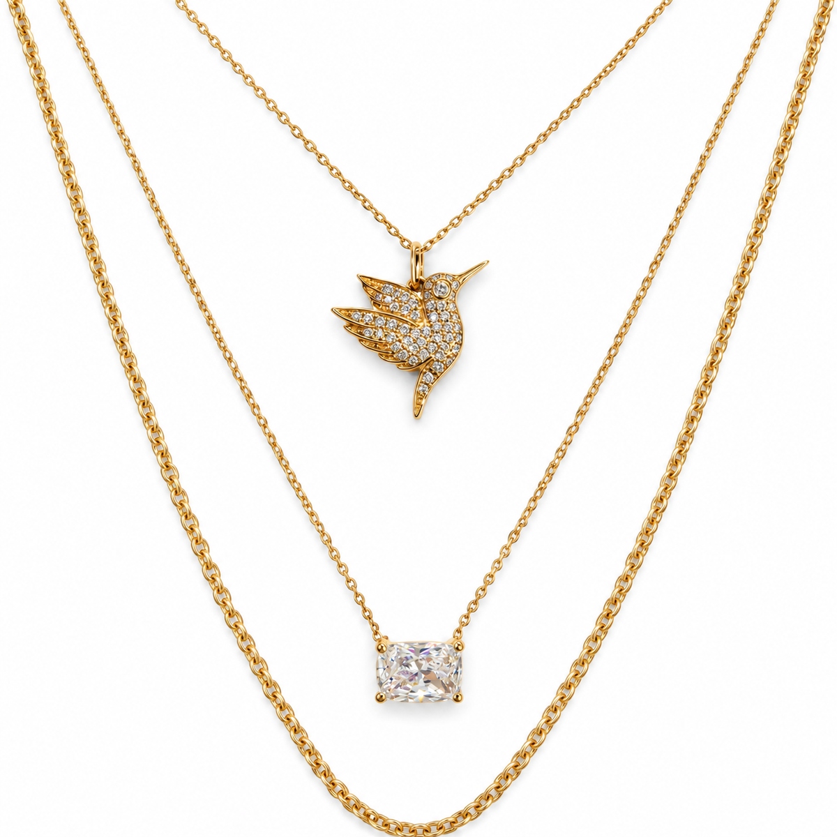 Diamond Hummingbird Solitaire Pendant Necklace in 14ct Yellow Gold