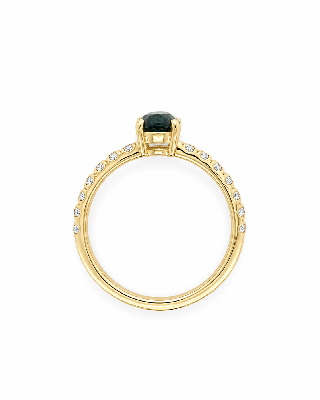 Oval Cut Green-Blue Sapphire with a Diamond Set Band, in 18ct Yellow Gold