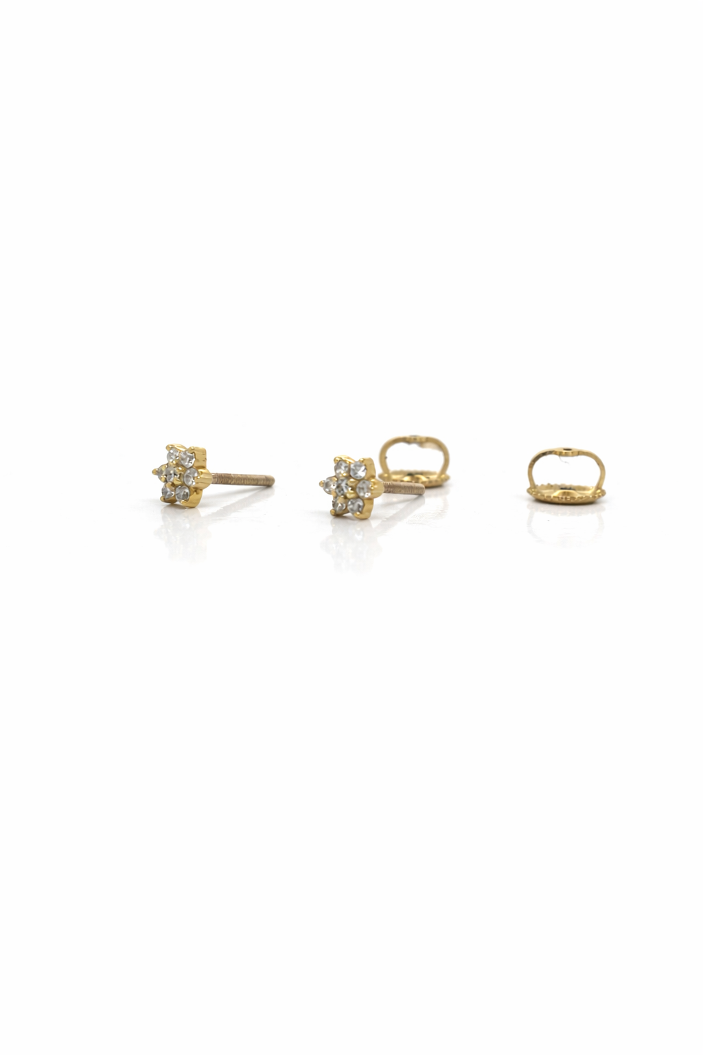 6 Petal Flower Diamond Cluster Earrings, 0.14cts in 18ct Yellow Gold with Screw Backs