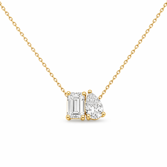 18ct yellow gold pear/emerald cut necklace