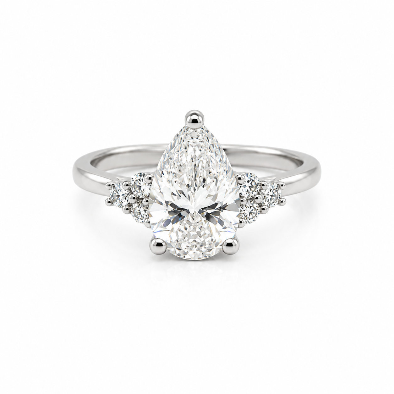 Trefoil Style Ring With 2.06ct Pear Cut Diamond in Platinum