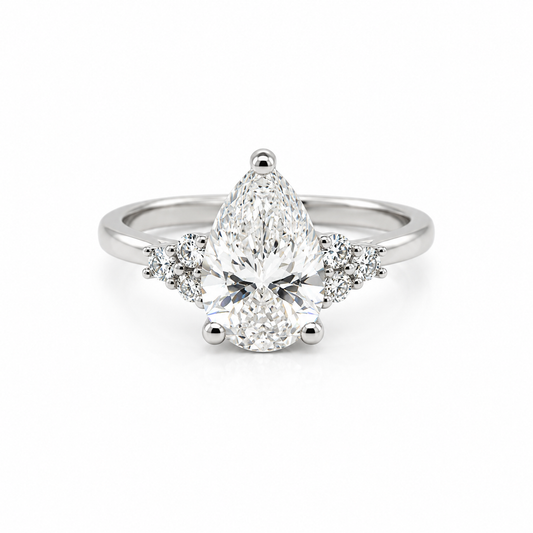 Trefoil Style Ring With 2.06ct Pear Cut Diamond in Platinum