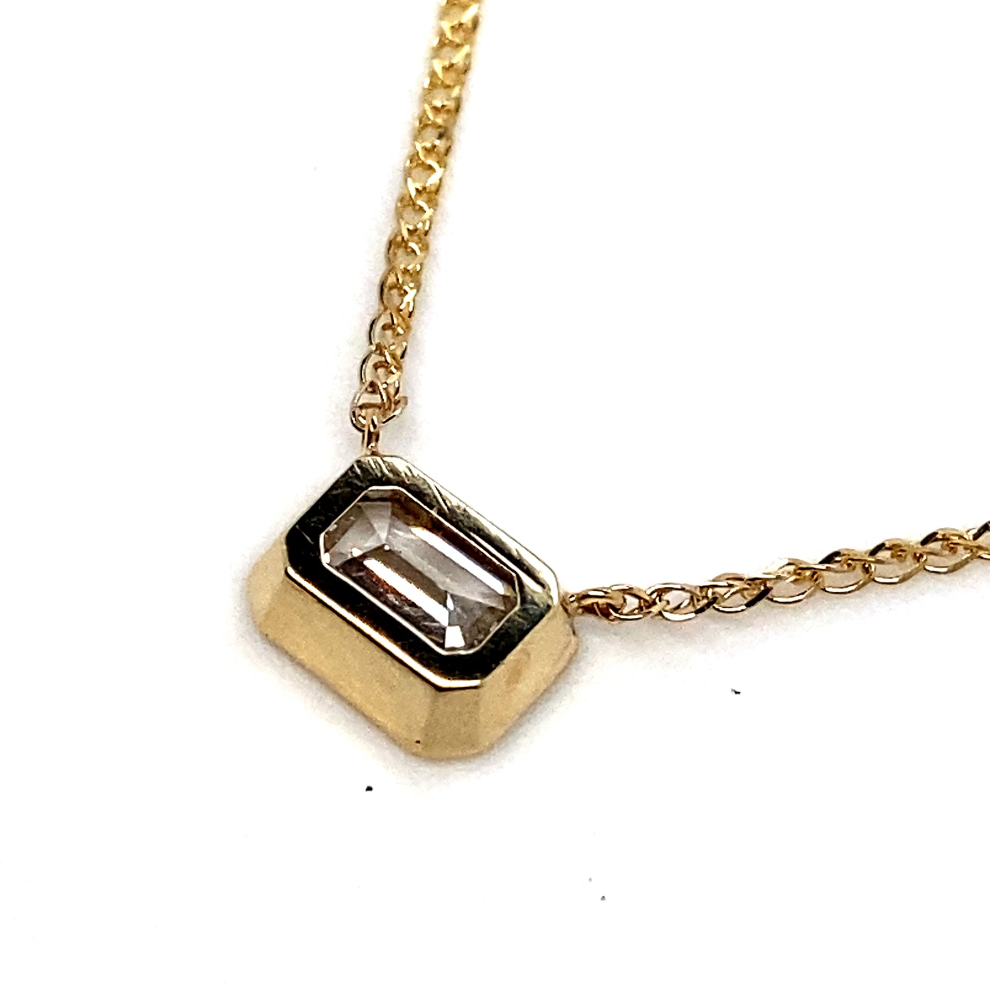 Emerald Cut 0.66ct Diamond Bezel Set 9ct Yellow Gold Necklace