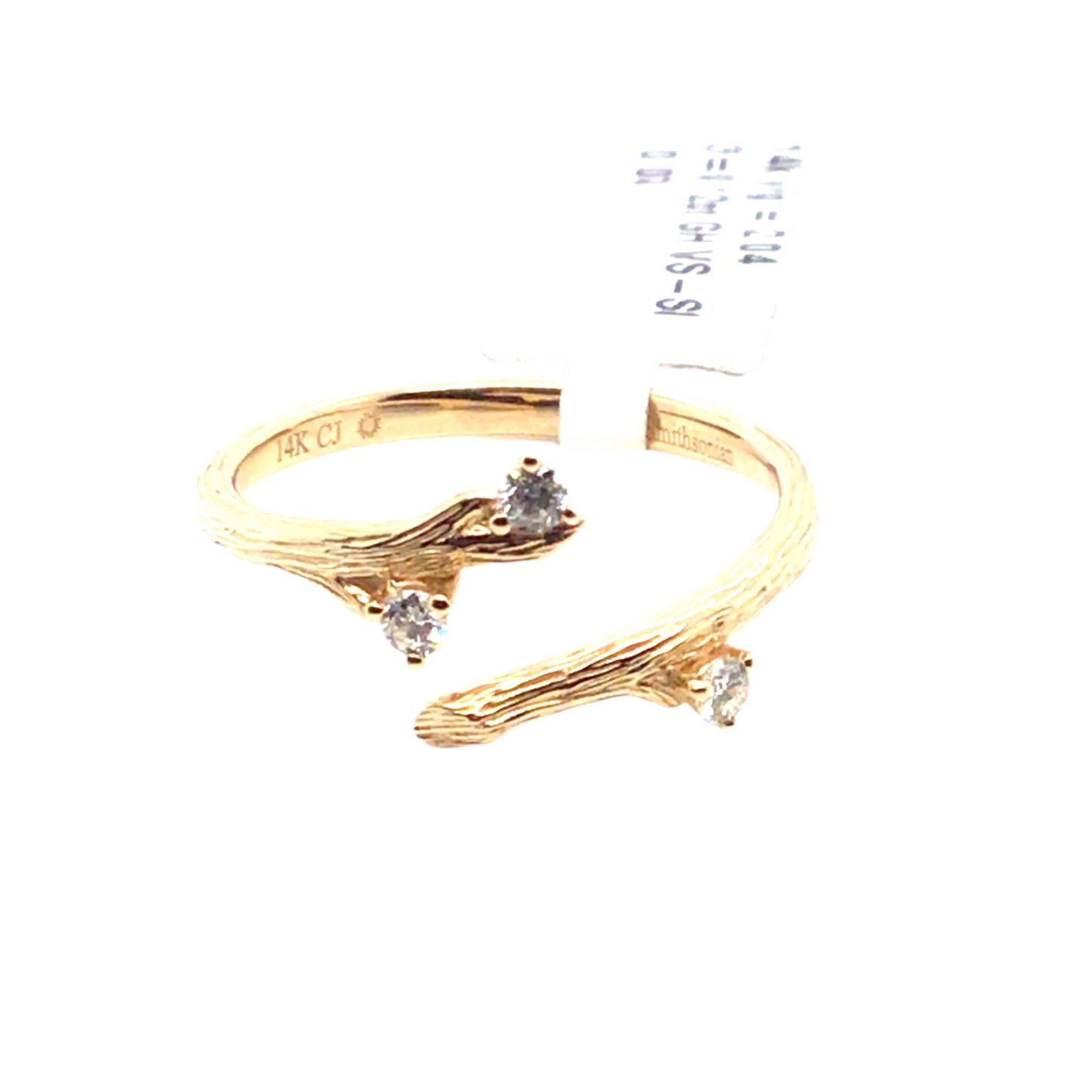 Diamond and 14ct Gold Natural Bark Detail Open Ring