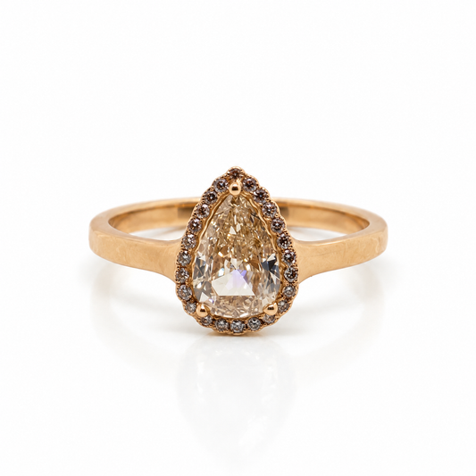 0.7ct Champagne Pear Diamond Ring 18ct Rose Gold