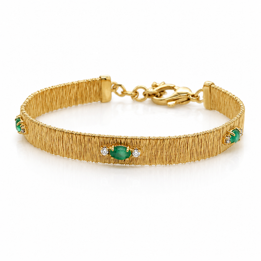 Wire Effect Bracelet With Jade Stones Goldplated