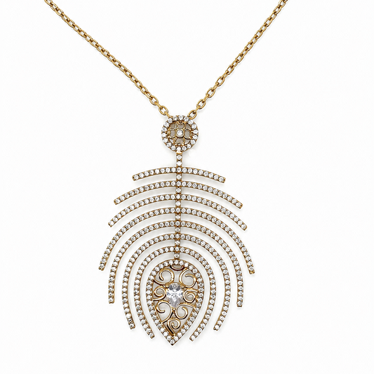 9ct gold plated 925 Silver Peacock Pendant Drop Necklace with Cubic Zirconia