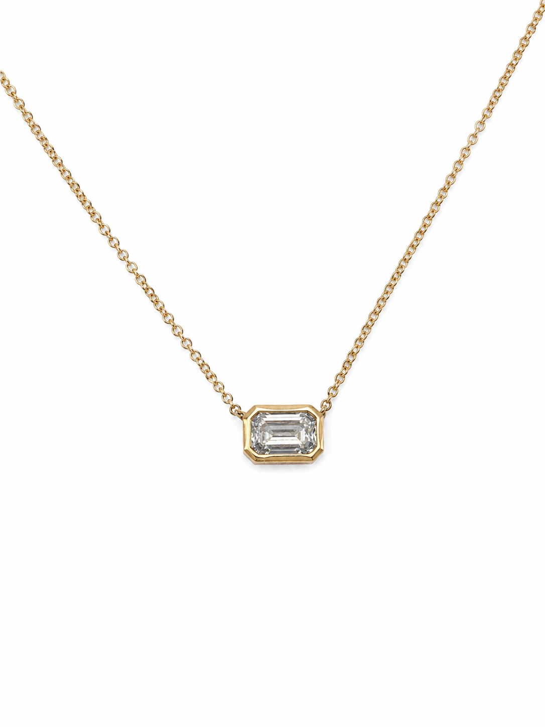 Emerald Cut 0.66ct Diamond Bezel Set 9ct Yellow Gold Necklace