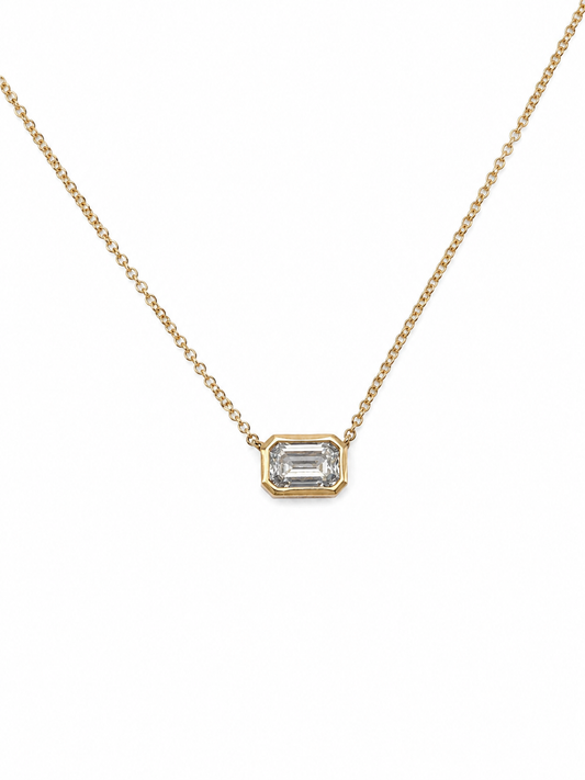 Emerald Cut 0.66ct Diamond Bezel Set 9ct Yellow Gold Necklace